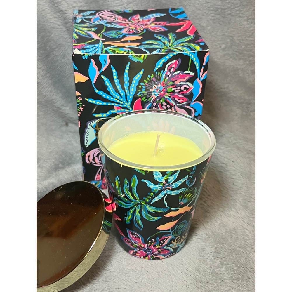 Lilly Pulitzer 8 oz Scented Candle Tropical Floral Glass Jar Lid Gift Box New